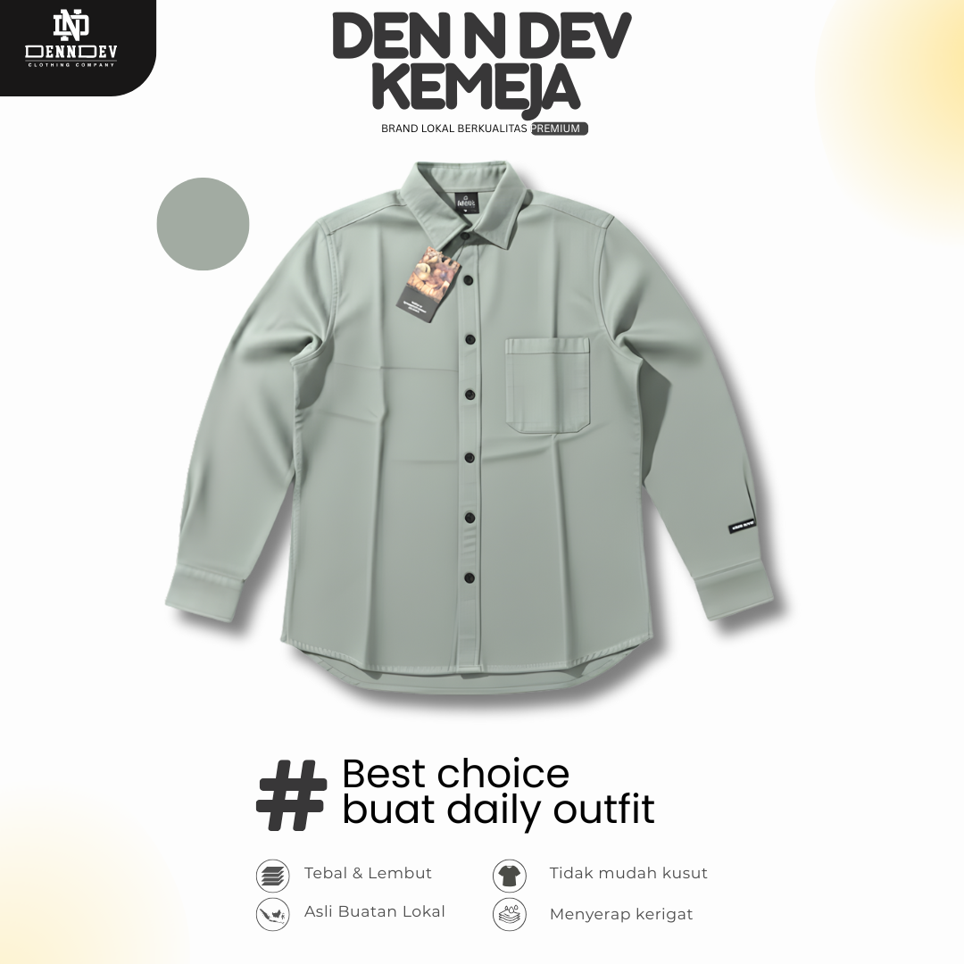 DEN N DEV Kemeja Polos Pria Lengan Panjang Bahan Fiber Bamboo Adem Warna Kalem