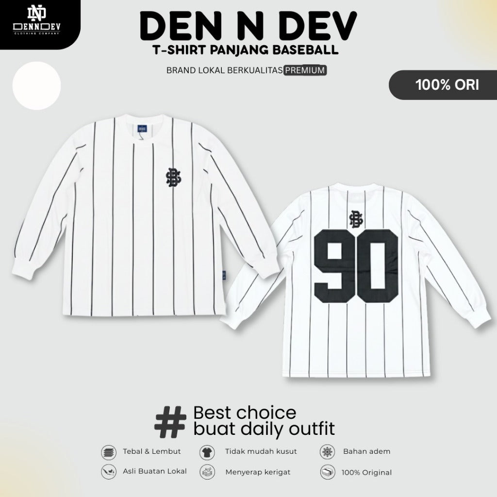 DEN N DEV - T Shirt Panjang Salur Baseball Angka Katun 20s