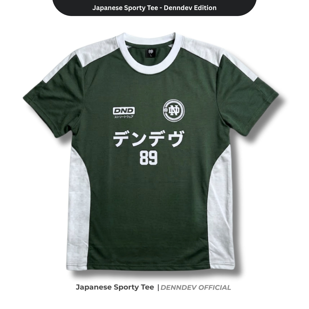 DEN N DEV Kaos Sporty Pria Lengan Pendek Japanese Streetwear Tee Pecah Pola Jersey Retro Distro