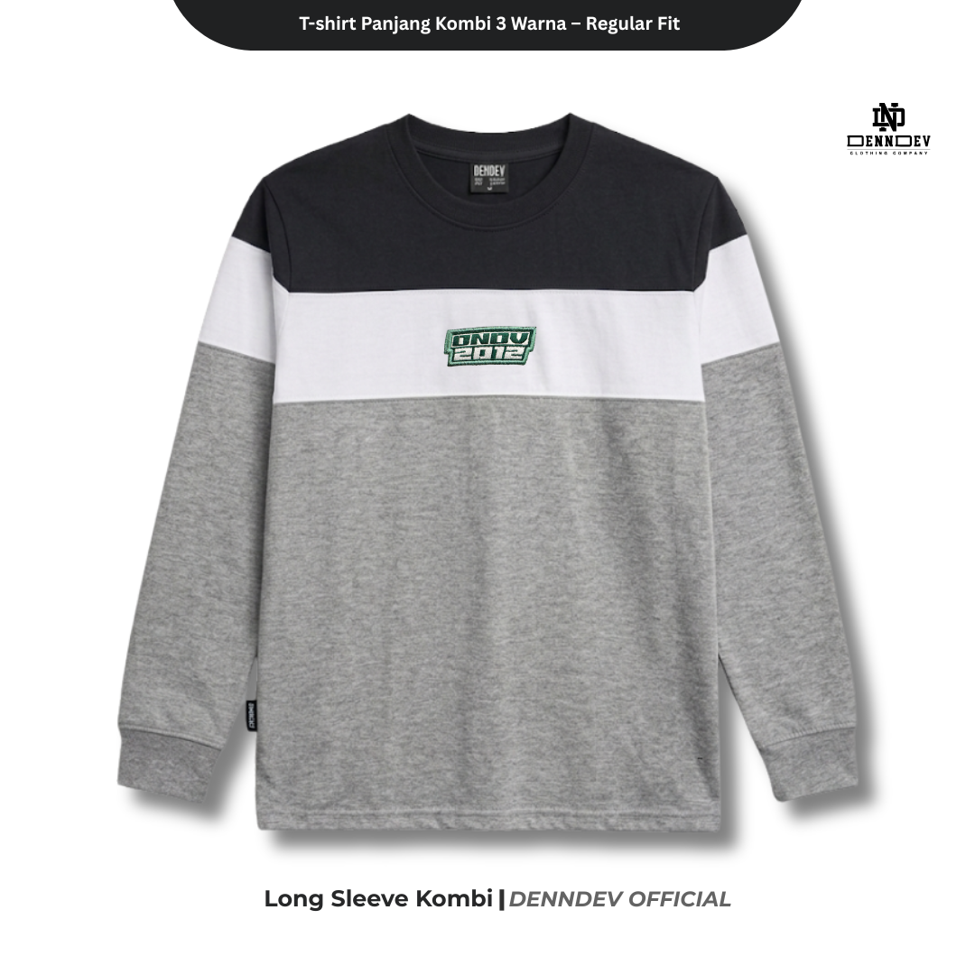 DEN N DEV | T-Shirt Panjang Kombinasi Pria Patch Bordir | Katun 20s Tebal & Adem