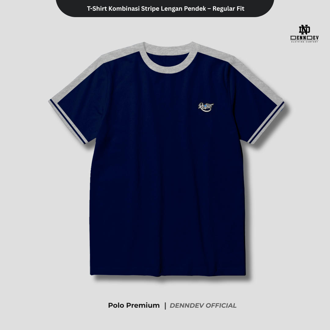 DEN N DEV | T-Shirt Kombinasi Stripe Lengan Kaos Distro Pria Wanita Cotton Tebal Asli Lokal