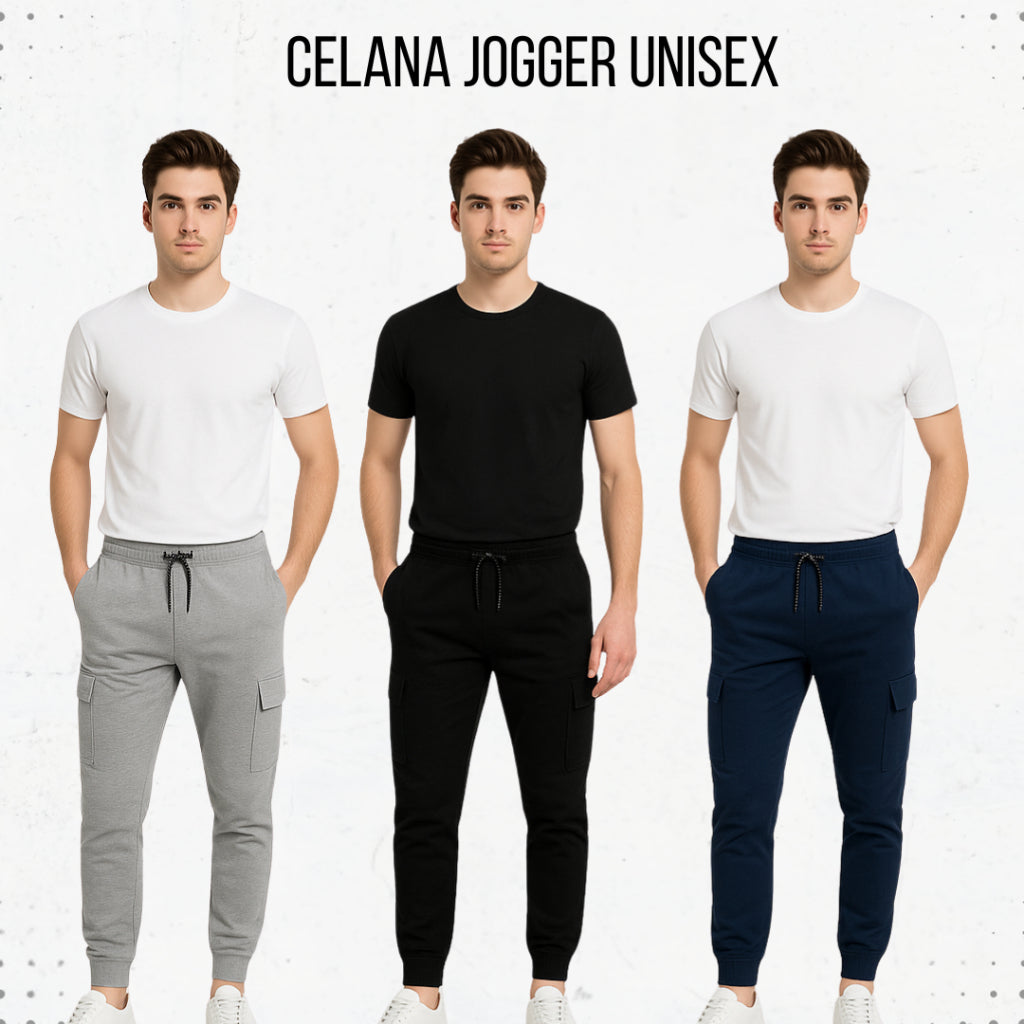 DEN N DEV - Celana Jogger Fleece Pria Premium | Training Zipper Sweatpants Stylish