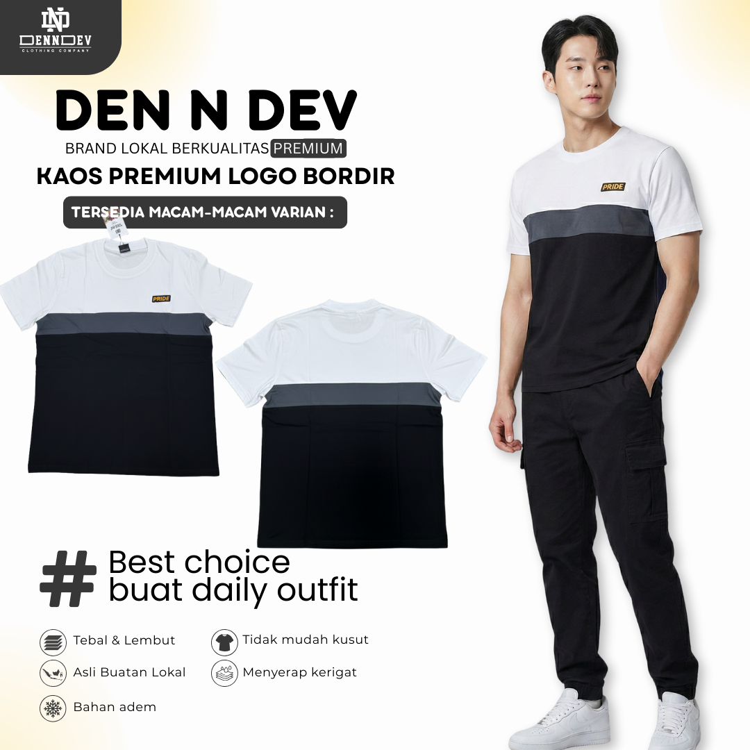 DEN N DEV | Kaos Kombinasi Premium Bordir Dada | Cotton Combed 24s
