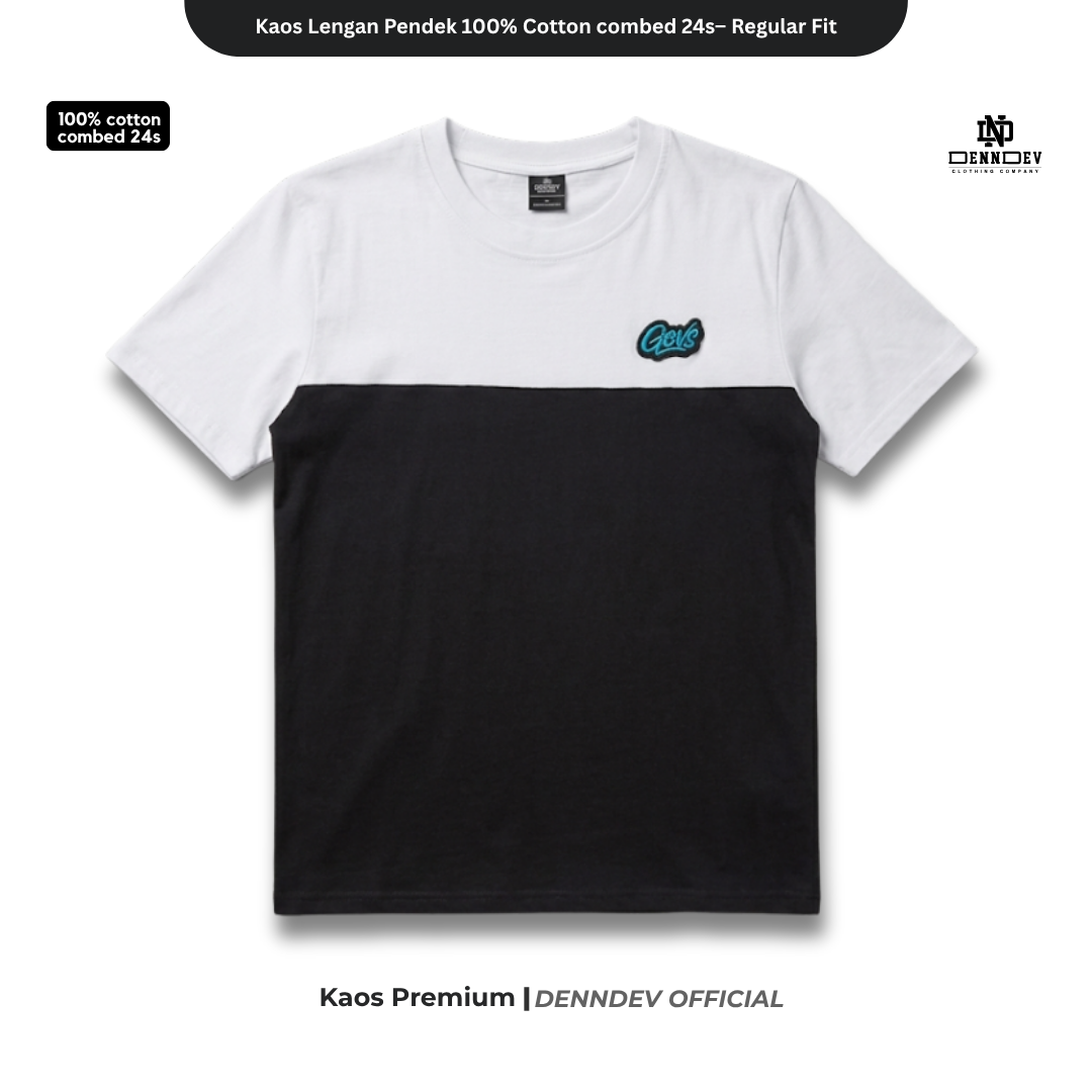 DEN N DEV | Kaos Kombinasi 2 Warna Logo Bordir | Cotton Combed 24s Tebal & Adem