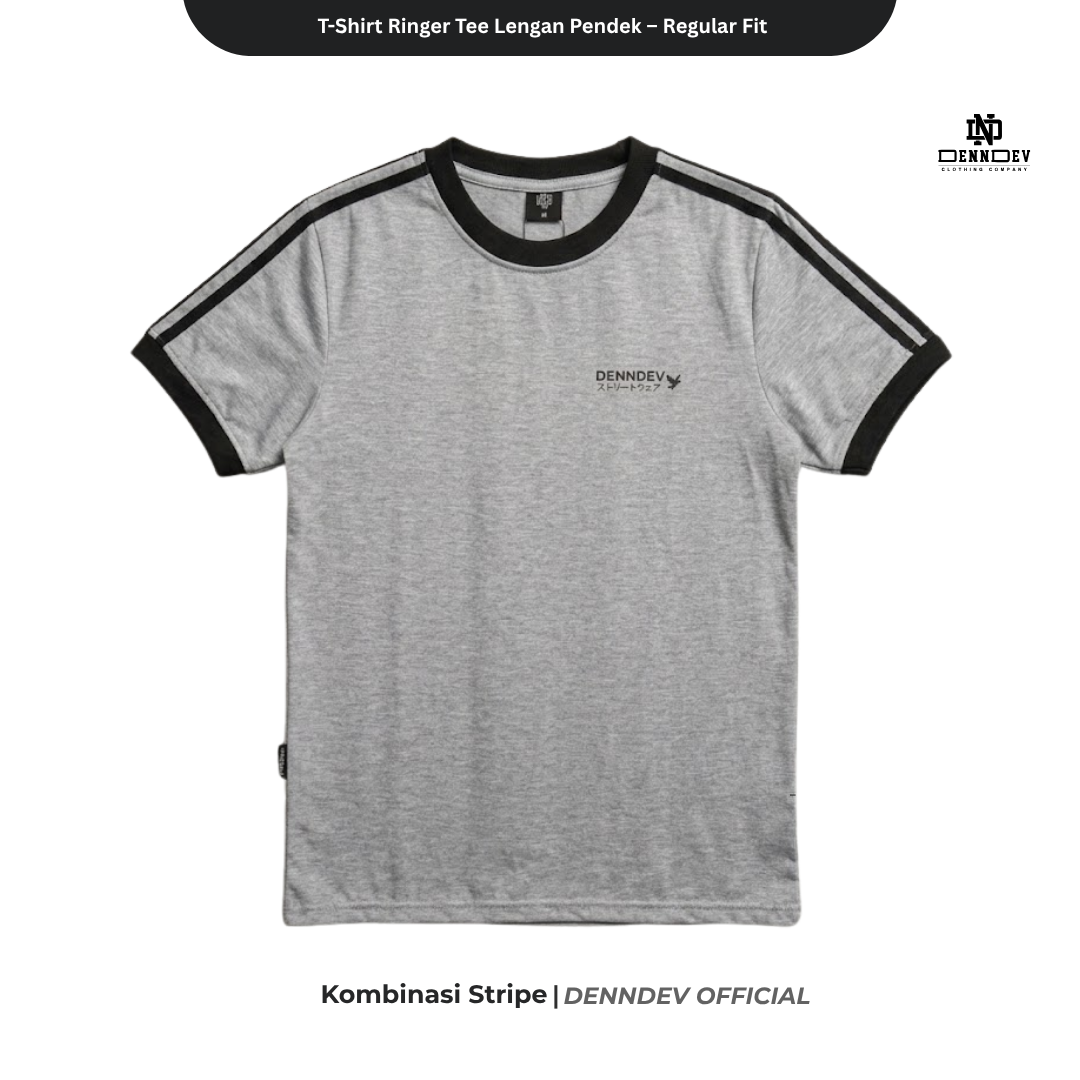 DENNDEV - Kaos Ringer Tee Pria Lengan Pendek Kombinasi Stripe Regular Fit