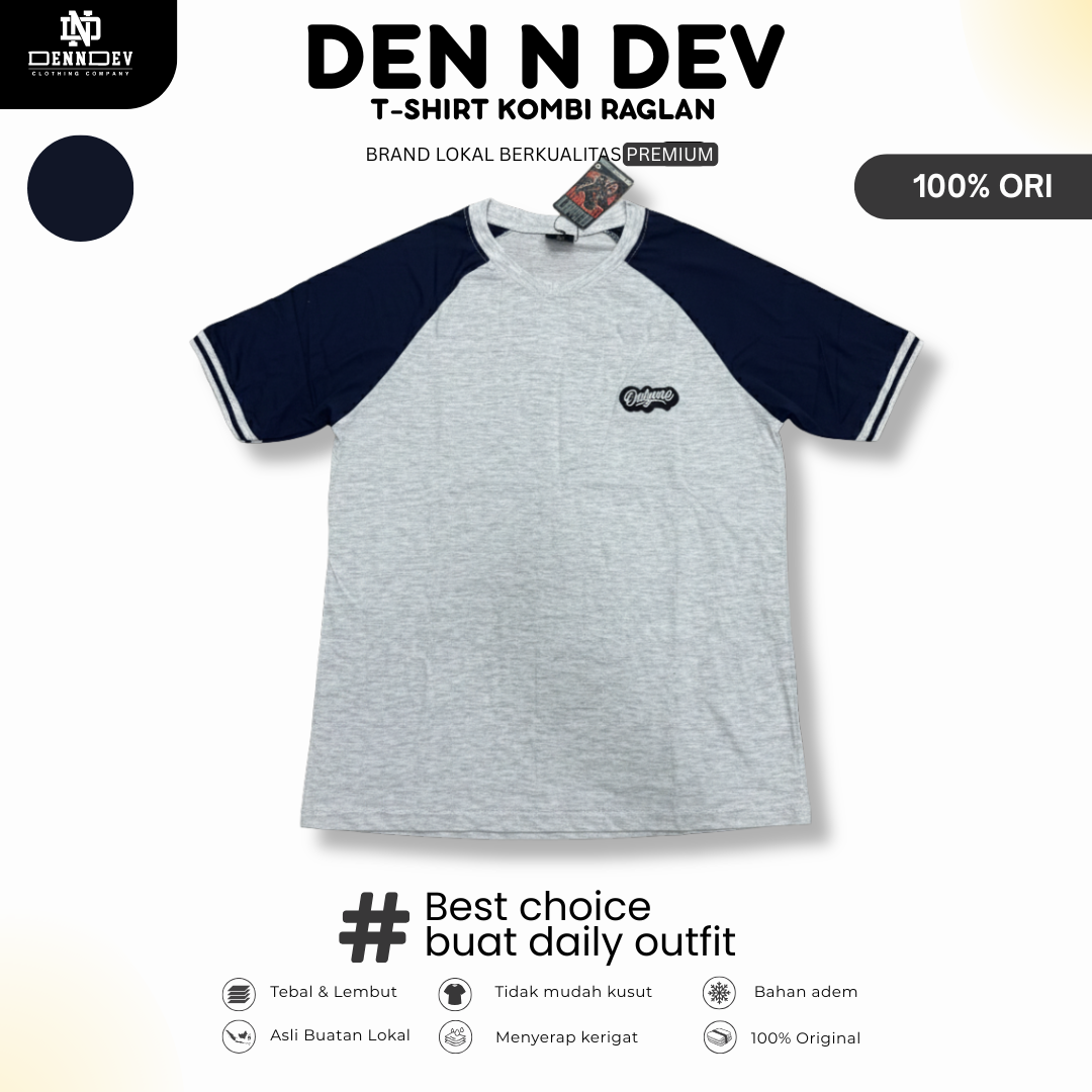 DEN N DEV | Kaos Raglan Pria Distro Original Lengan Pendek Katun 20s Tebal & Adem