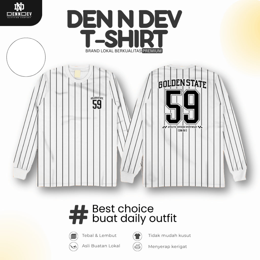 DEN N DEV - Kaos Lengan Panjang Garis Pria Katun 20s | T-Shirt Baseball Style DEN N DEV