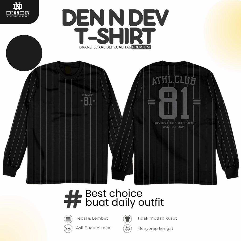 DEN N DEV - Kaos Lengan Panjang Garis Pria Katun 20s | T-Shirt Baseball Style DEN N DEV