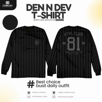 DEN N DEV - Kaos Lengan Panjang Garis Pria Katun 20s | T-Shirt Baseball Style DEN N DEV