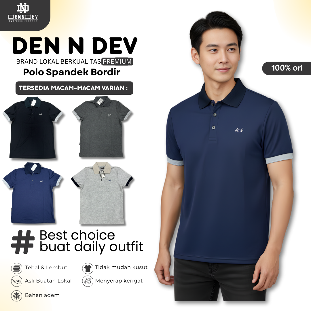 DEN N DEV | Kaos Kerah Polo Shirt Unisex Spandex Bordir Simpel | Kaos Polo