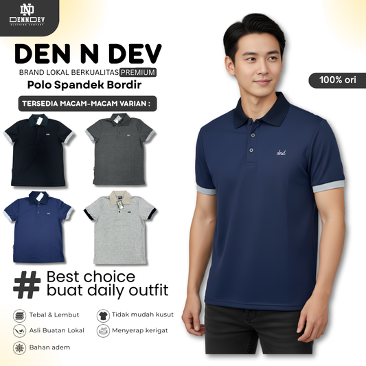 DEN N DEV | Kaos Kerah Polo Shirt Unisex Spandex Bordir Simpel | Kaos Polo