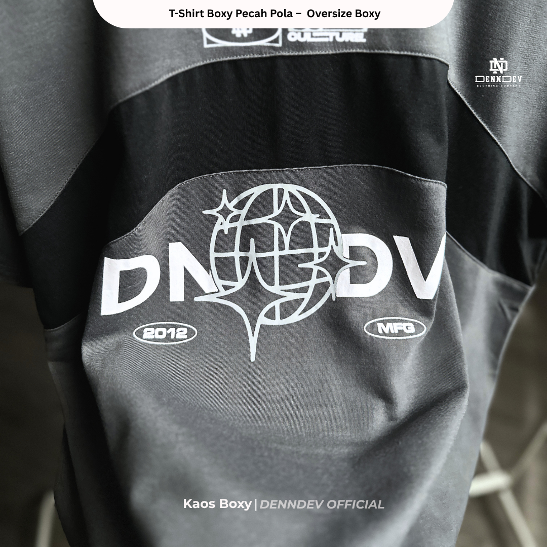 DEN N DEV T-Shirt Boxy Pecah Pola Oversize - Kaos Pria Distro Casual Streetwear