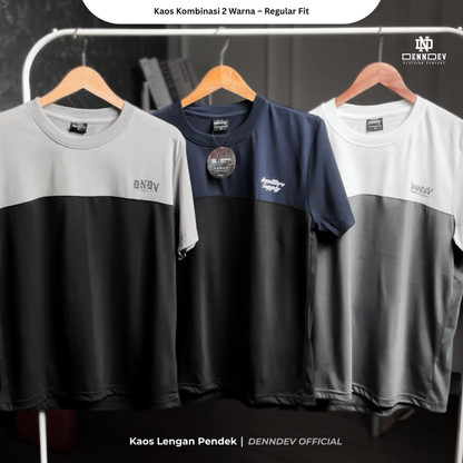 DEN N DEV Kaos Kombinasi 2 Warna Baju Belah Colour Block Katun Distro
