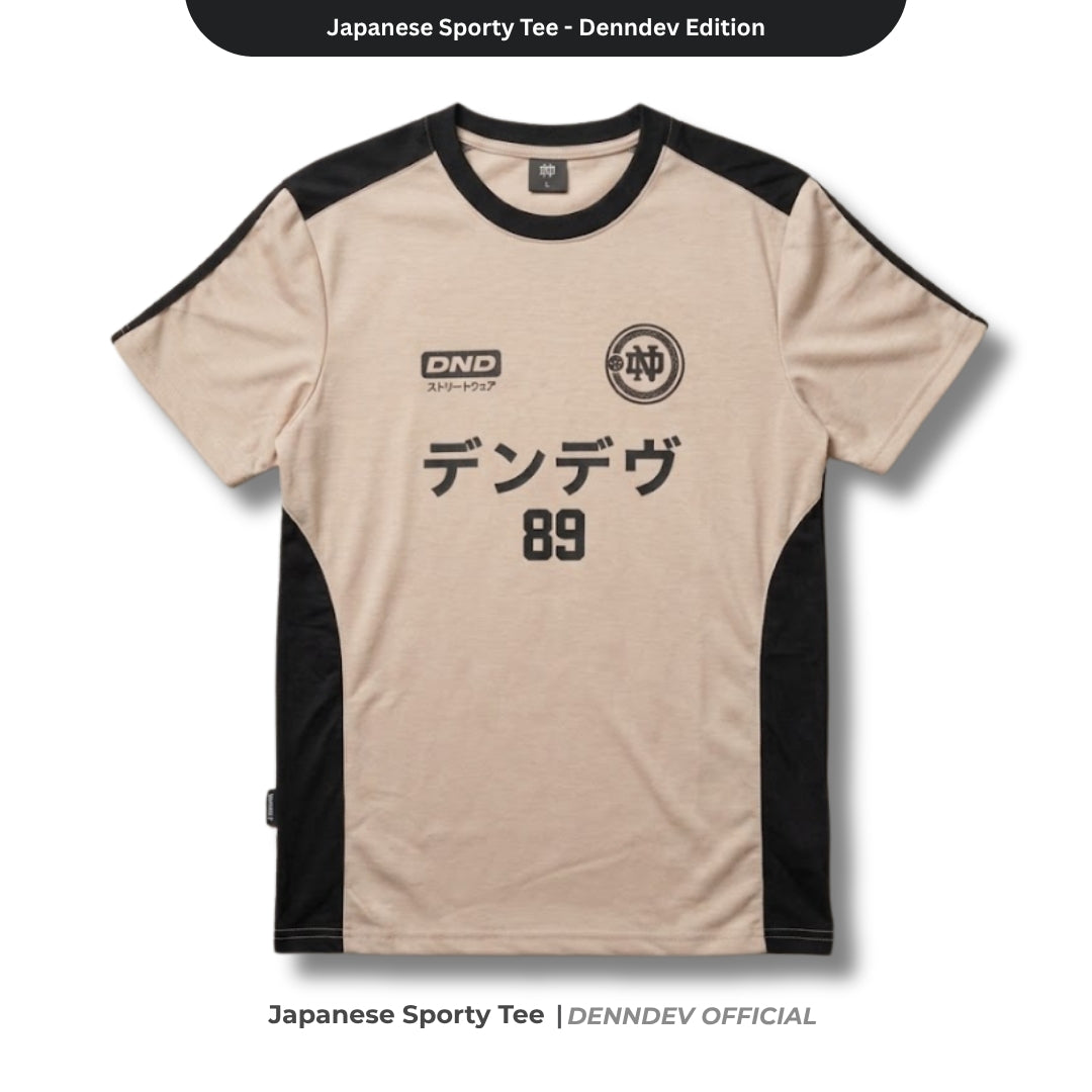 DEN N DEV Kaos Sporty Pria Lengan Pendek Japanese Streetwear Tee Pecah Pola Jersey Retro Distro