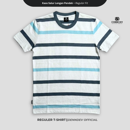 DENNDEV - Kaos Salur Lengan Pendek Stripe T-Shirt Pria Regular Fit