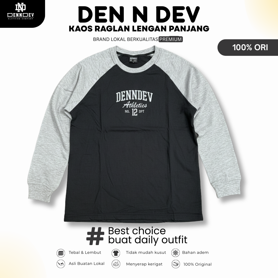 DEN N DEV | Kaos Raglan Distro Unisex Lengan Panjang Kombinasi Warna