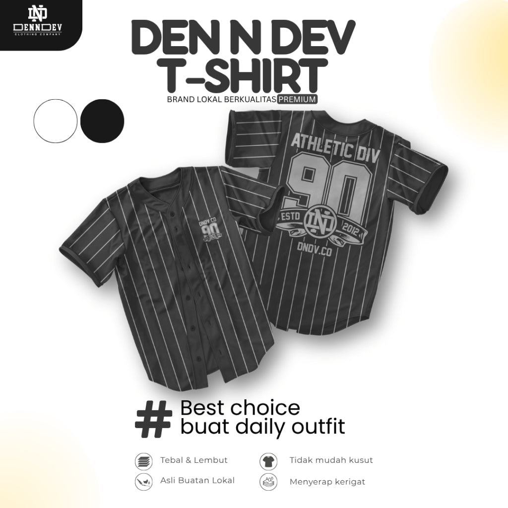 DEN N DEV | Kaos Baseball Pinstripe Premium Tebal | Baju Distro Stylish Kekinian Nyaman