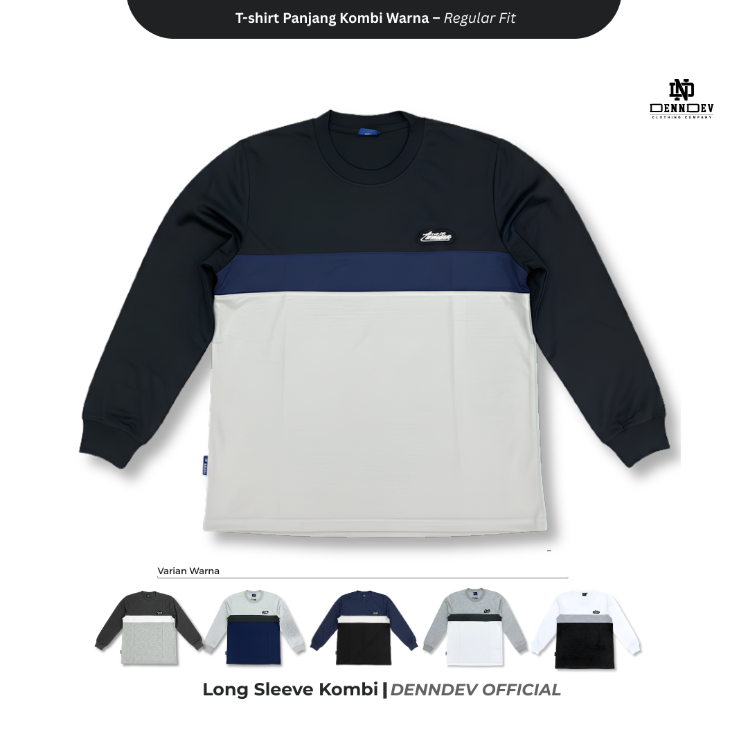 DEN N DEV Kaos Lengan Panjang Kombi Warna – Cotton 20s Premium Stylish Casual