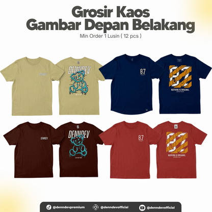 [SERIAN] Kaos Gambar Depan Belakang - Paket 1 Lusin (1 Motif Seri M-L-XL)