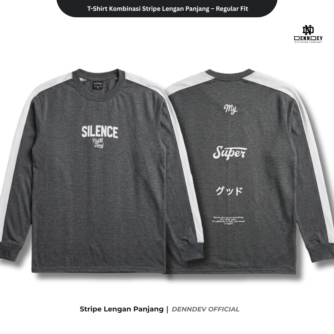 Kaos Panjang Kombinasi Stripe DEN N DEV | Long Sleeve Unisex | Baju Distro Lokal Premium