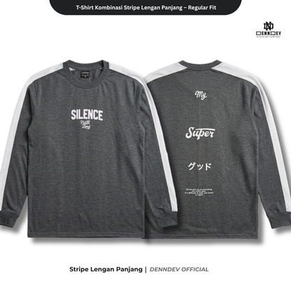 Kaos Panjang Kombinasi Stripe DEN N DEV | Long Sleeve Unisex | Baju Distro Lokal Premium