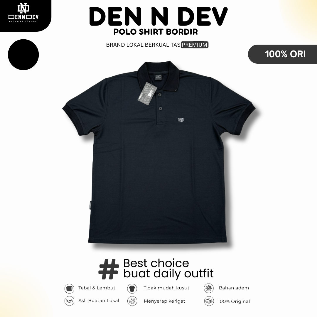 DEN N DEV | Kaos Kerah Polo Shirt Logo Bordir Dada Unisex | Polo Kasual Simpel