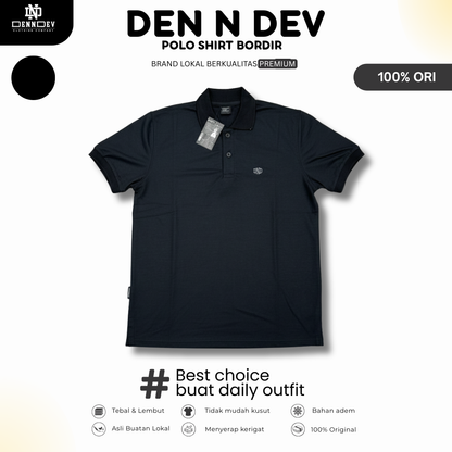 DEN N DEV | Kaos Kerah Polo Shirt Logo Bordir Dada Unisex | Polo Kasual Simpel