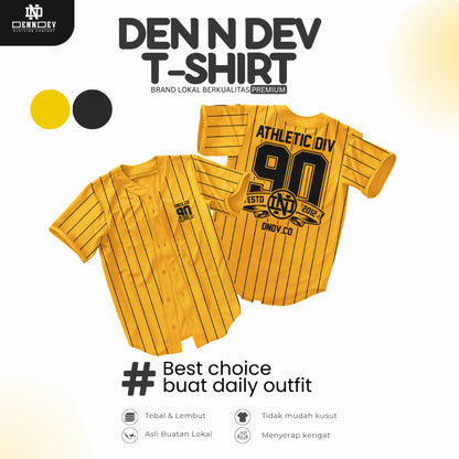 DEN N DEV | Kaos Baseball Pinstripe Premium Tebal | Baju Distro Stylish Kekinian Nyaman