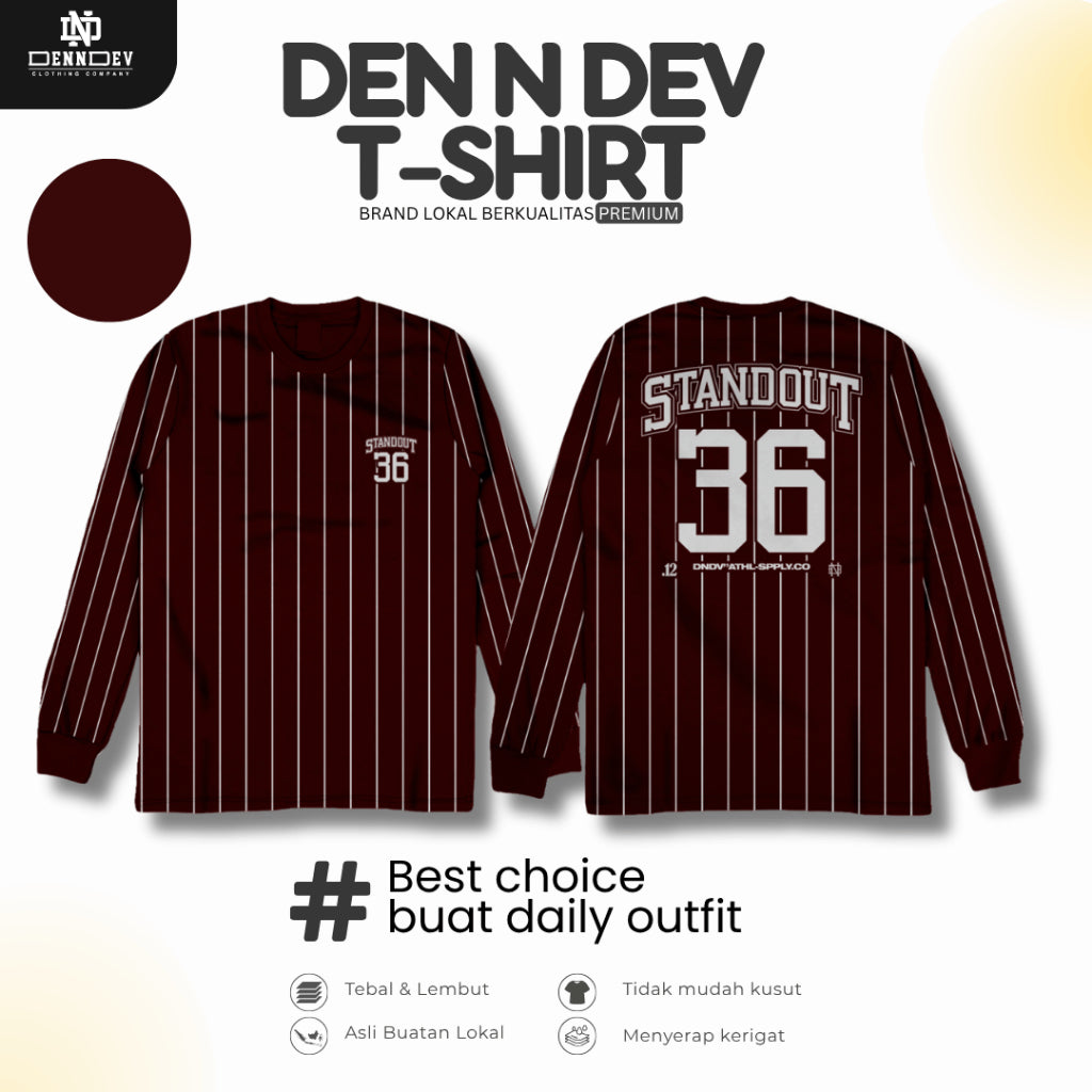 DEN N DEV - Kaos Lengan Panjang Garis Pria Katun 20s | T-Shirt Baseball Style DEN N DEV