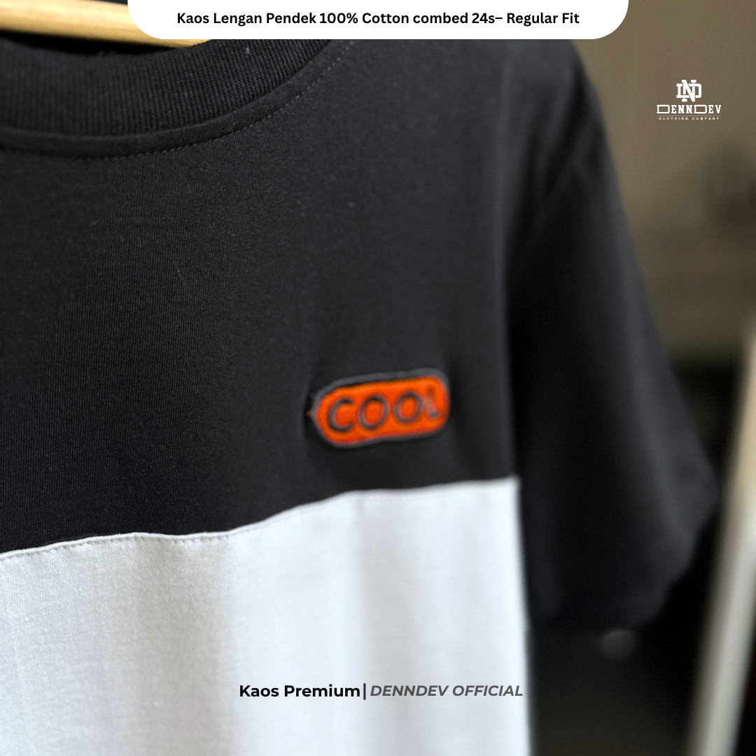 DEN N DEV | Kaos Kombinasi 2 Warna Logo Bordir | Cotton Combed 24s Tebal & Adem