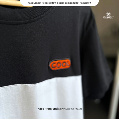 DEN N DEV | Kaos Kombinasi 2 Warna Logo Bordir | Cotton Combed 24s Tebal & Adem