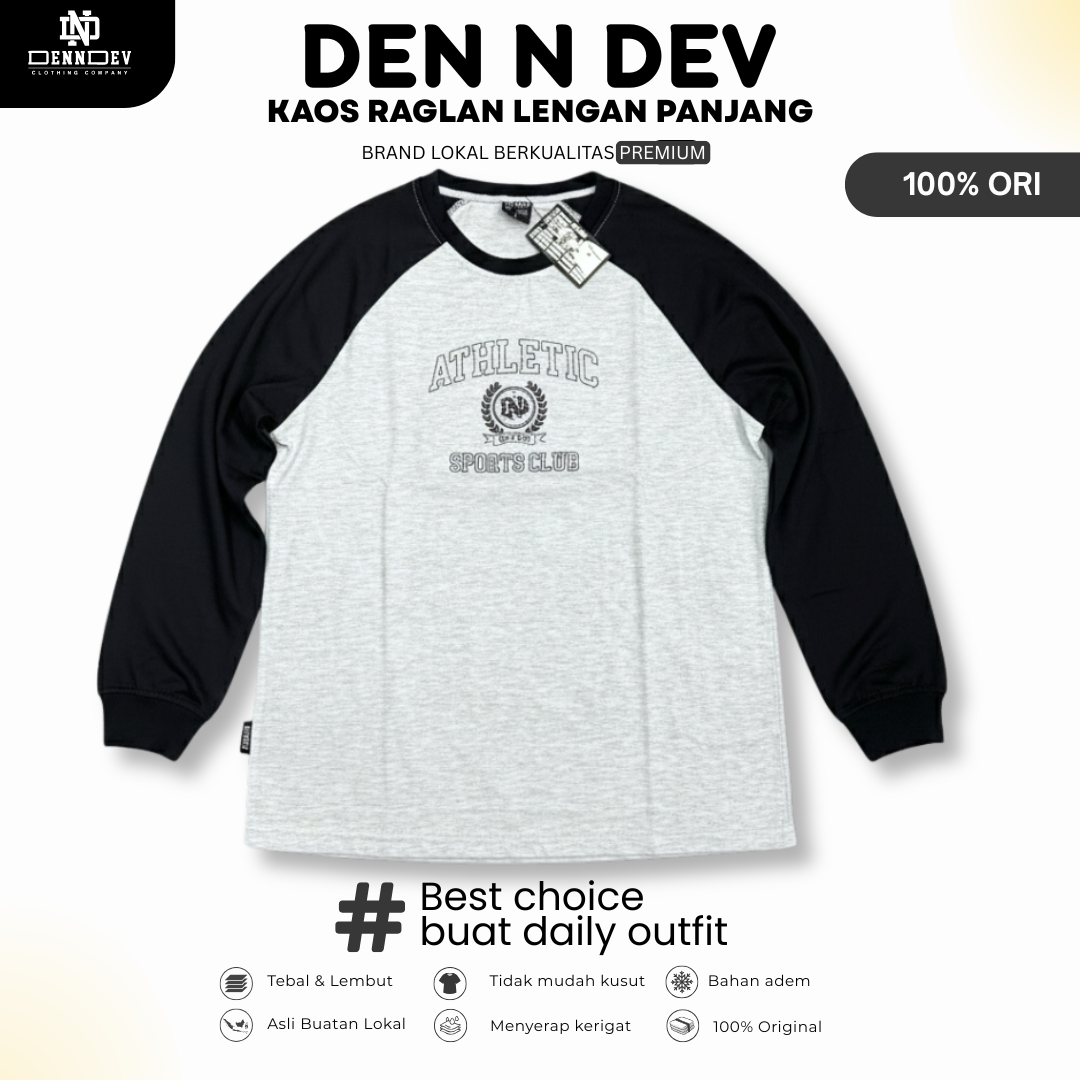 DEN N DEV | Kaos Raglan Distro Unisex Lengan Panjang Kombinasi Warna