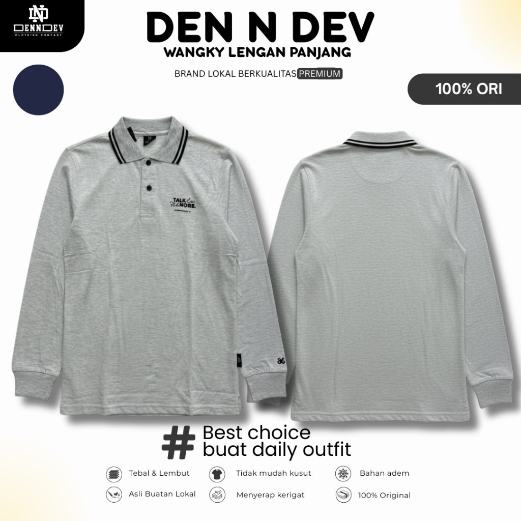 DEN N DEV | Kaos Wangky Lengan Panjang Katun 20s Kerah List Simpel Nyaman Dipakai
