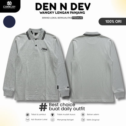 DEN N DEV | Kaos Wangky Lengan Panjang Katun 20s Kerah List Simpel Nyaman Dipakai