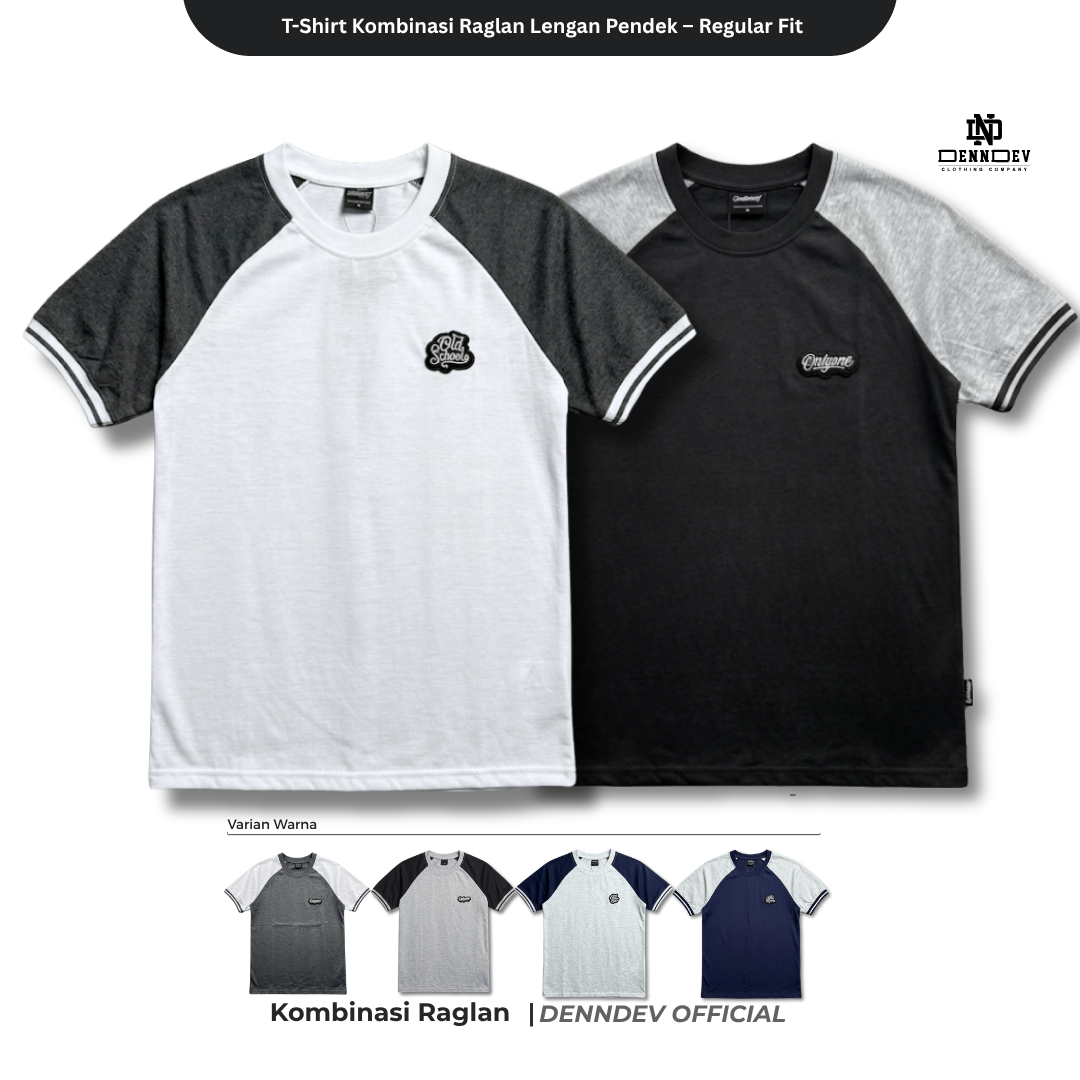 DEN N DEV | Kaos Raglan Pria Distro Original Lengan Pendek Katun 20s Tebal & Adem