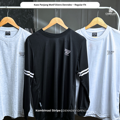 DEN N DEV | Kaos Lengan Panjang Double Stripe Lengan Motif Distro Unisex