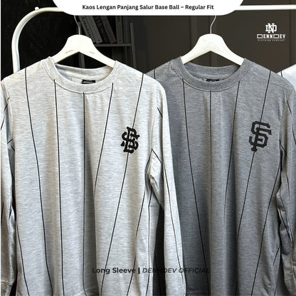 DEN N DEV - Kaos Lengan Panjang Garis Pria Katun 20s | T-Shirt Baseball Style DEN N DEV
