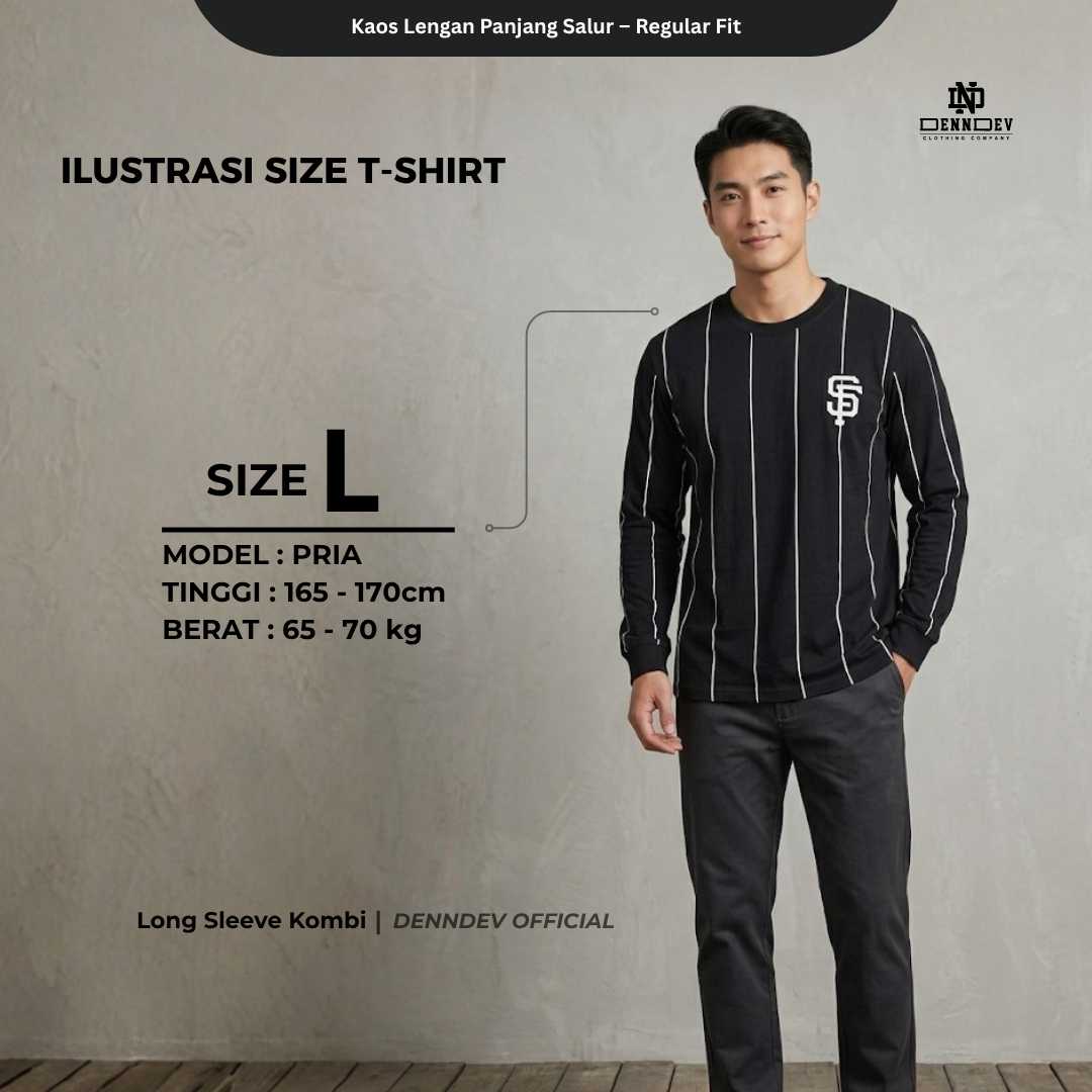 DEN N DEV - Kaos Lengan Panjang Garis Pria Katun 20s | T-Shirt Baseball Style DEN N DEV