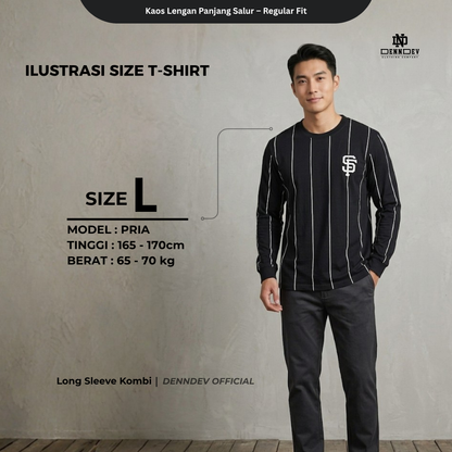 DEN N DEV - Kaos Lengan Panjang Garis Pria Katun 20s | T-Shirt Baseball Style DEN N DEV