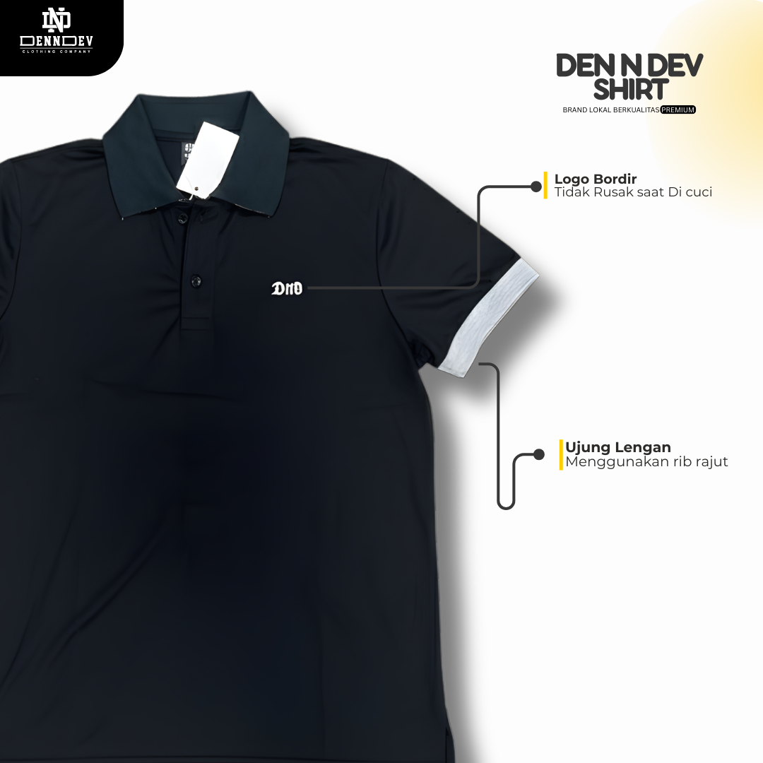 DEN N DEV | Kaos Kerah Polo Shirt Unisex Spandex Bordir Simpel | Kaos Polo