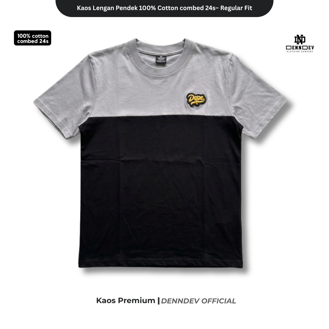 DEN N DEV | Kaos Kombinasi 2 Warna Logo Bordir | Cotton Combed 24s Tebal & Adem