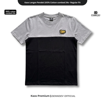DEN N DEV | Kaos Kombinasi 2 Warna Logo Bordir | Cotton Combed 24s Tebal & Adem