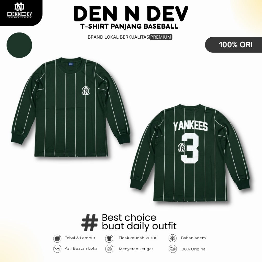 DEN N DEV - T Shirt Panjang Salur Baseball Angka Katun 20s