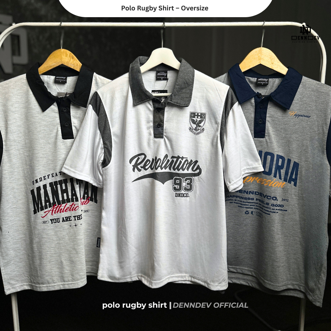 DENNDEV - Polo Rugby Shirt Oversize Cotton 20s - Vintage Rugby Shirt Unisex Streetwear