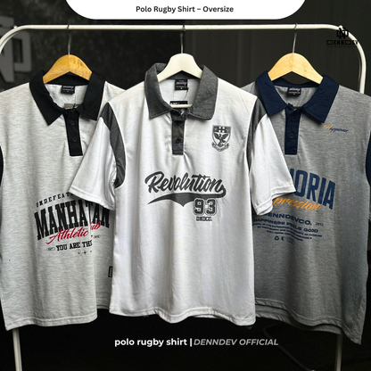 DENNDEV - Polo Rugby Shirt Oversize Cotton 20s - Vintage Rugby Shirt Unisex Streetwear