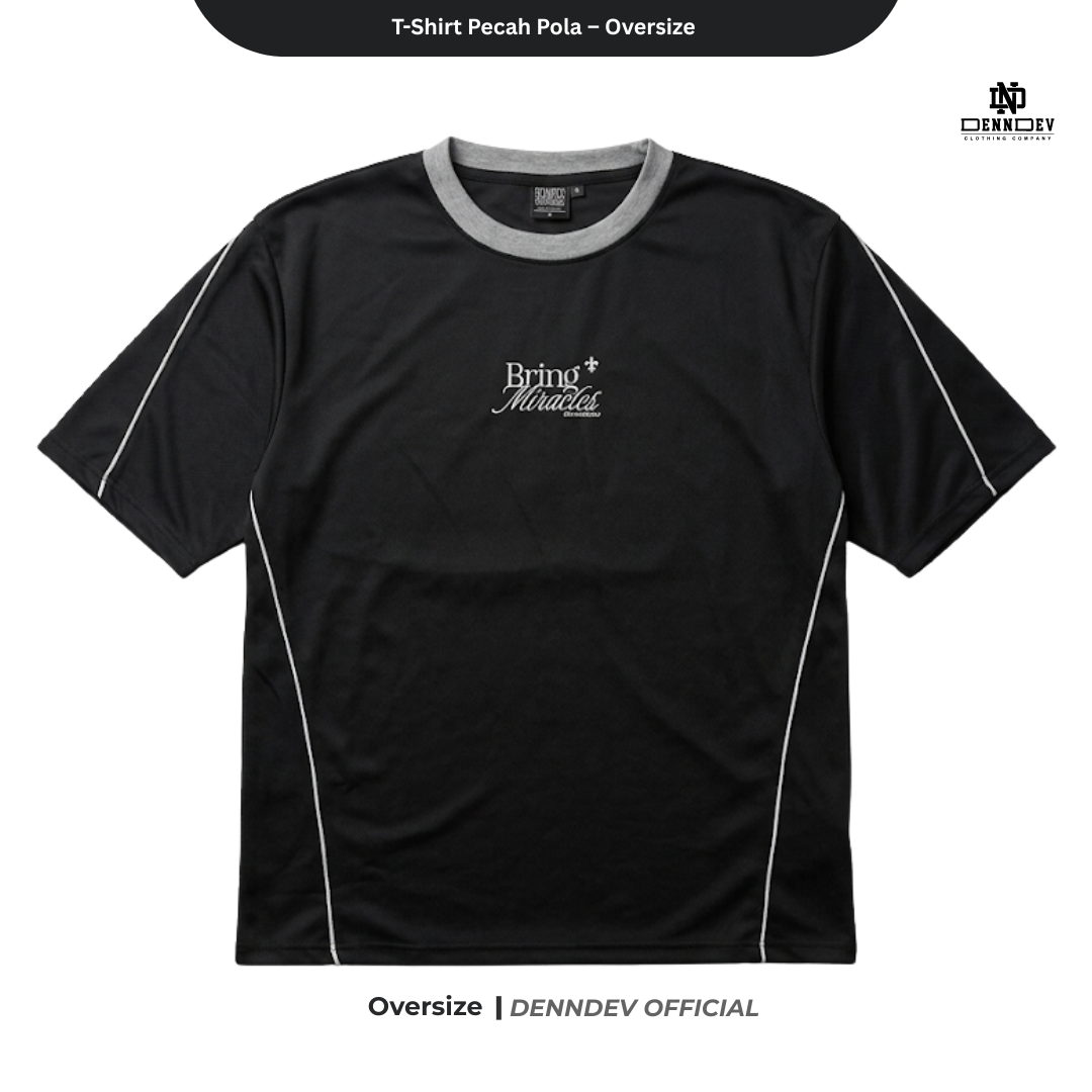 DEN N DEV - Kaos Oversize Pria T-Shirt Lengan Pendek Pecah Pola Casual Look