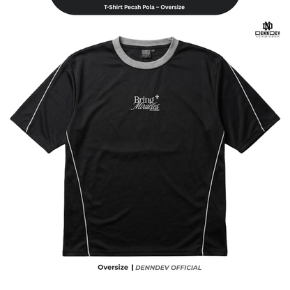 DEN N DEV - Kaos Oversize Pria T-Shirt Lengan Pendek Pecah Pola Casual Look