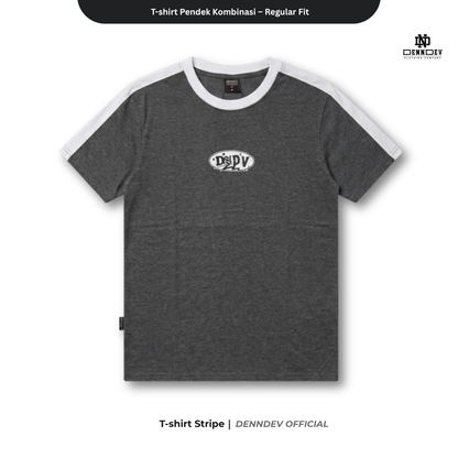 DEN N DEV | T-Shirt Kombinasi Stripe Lengan Kaos Distro Pria Wanita Cotton Tebal Asli Lokal