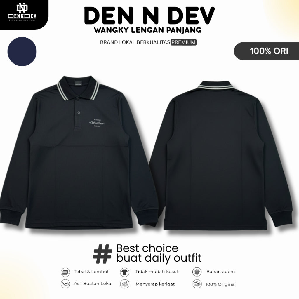 DEN N DEV | Kaos Wangky Lengan Panjang Katun 20s Kerah List Simpel Nyaman Dipakai
