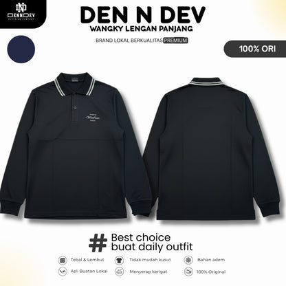 DEN N DEV | Kaos Wangky Lengan Panjang Katun 20s Kerah List Simpel Nyaman Dipakai